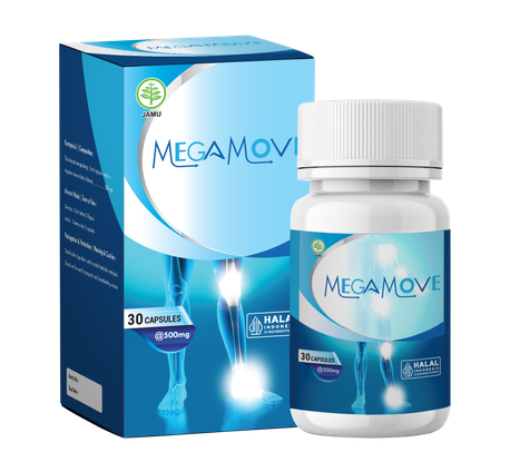 Megamove suplemen sendi kemasan premium dalam botol resmi
